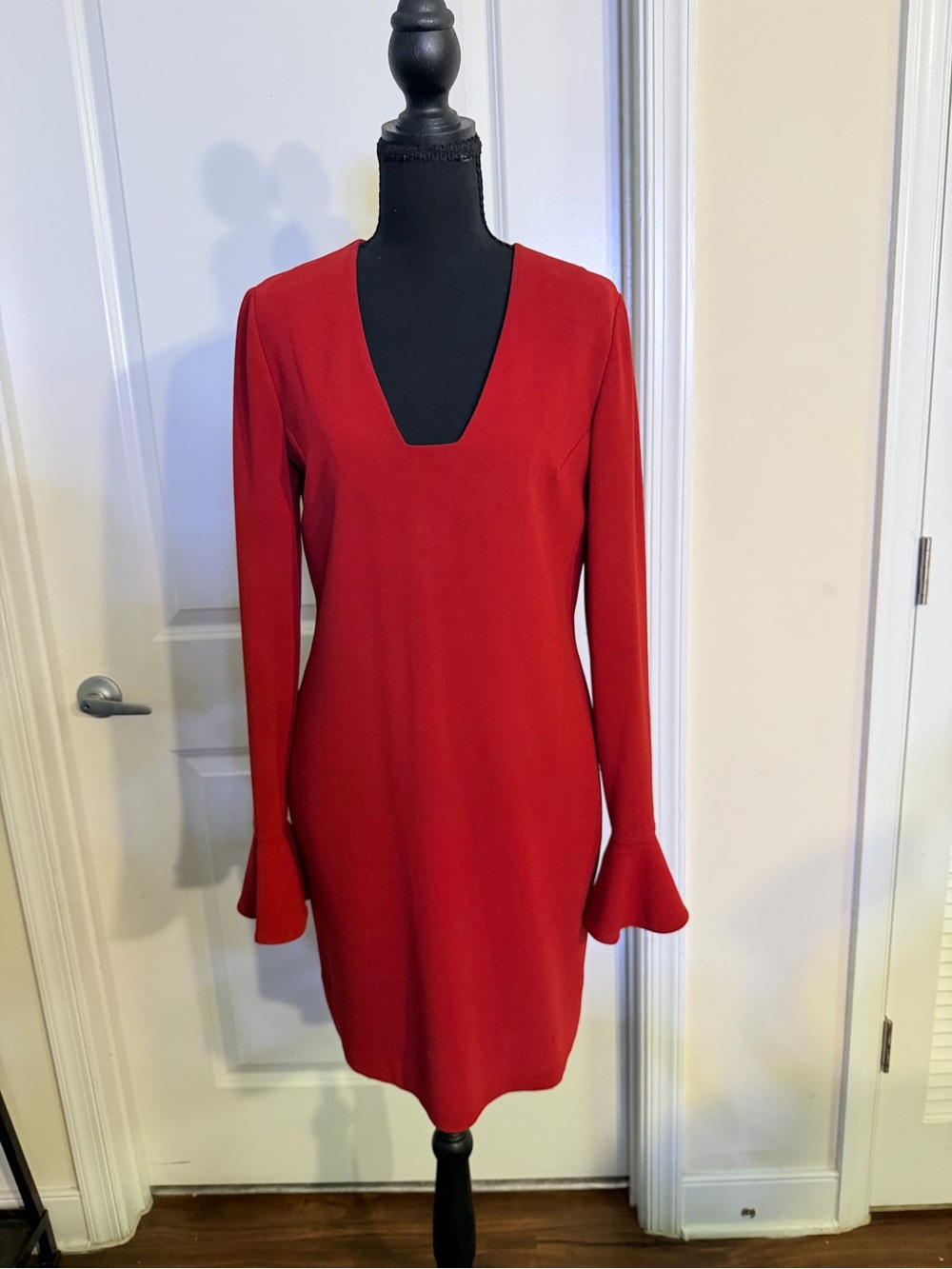Diane Von Furstenberg Scarlet Red Long-Sleeve V-Neck Dress